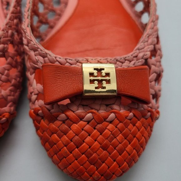 $275 Tory Burch Pink/orange Woven Carlyle Ballerina Flats Shoes, Sz 6,5 - Picture 5 of 6